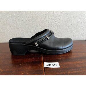 Minnetonka Black Leather Mules